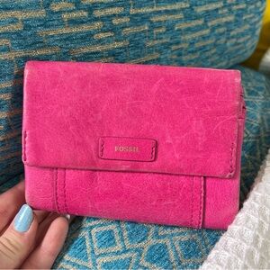 Fossil Ellis MultiFunctional hot pink leather foldable‎ wallet clutch